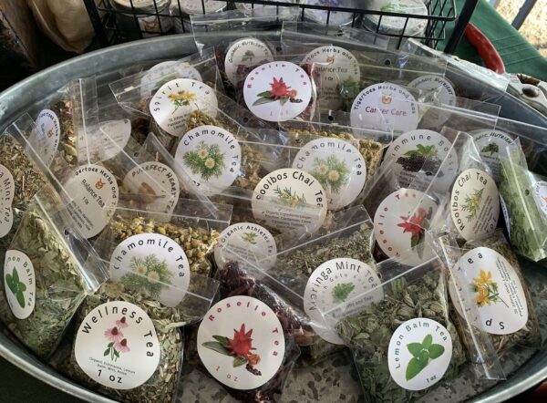 Tigertoes Tea packages for sale at a farmer’s market in Fort Myers, Florida.